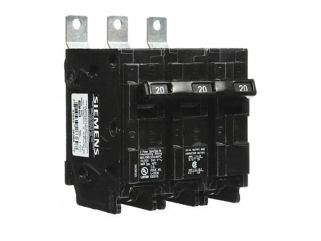 SIEMENS B320 Miniature Circuit Breaker, BL Series, 20A, 3 Pole, 240V AC, 10kA
