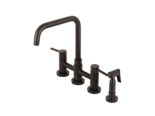 Kingston Brass KS8285DLBS Concord Two-Handle Bridge Kitchen Faucet with Brass Side Sprayer, Oil Rubbed Bronze