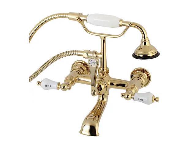 KINGSTON BRASS AE555T2 Wall-Mount Clawfoot Tub Faucet, Polished Brass, Tub Wall