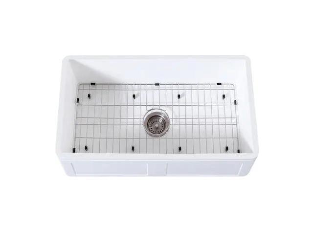 Gourmetier KGKFA331810DS 33' x 18' SGL Bowl Farmhouse Kitchen Sink, Drain & Rack