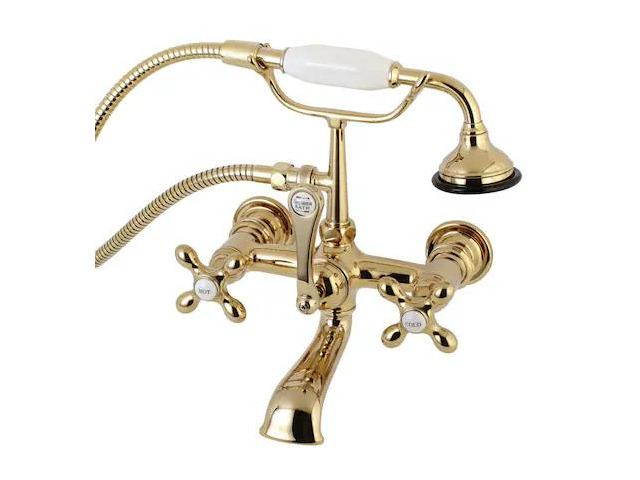 KINGSTON BRASS AE557T2 Wall-Mount Clawfoot Tub Faucet, Polished Brass, Tub Wall