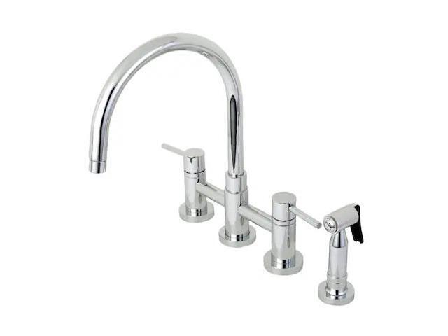Kingston Brass KS8271DLBS Concord Two-Handle Bridge Kitchen Faucet with Brass Side Sprayer, Polished Chrome