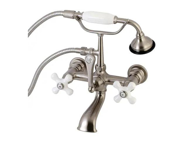 KINGSTON BRASS AE559T8 Wall-Mount Clawfoot Tub Faucet, Brushed Nickel, Tub Wall