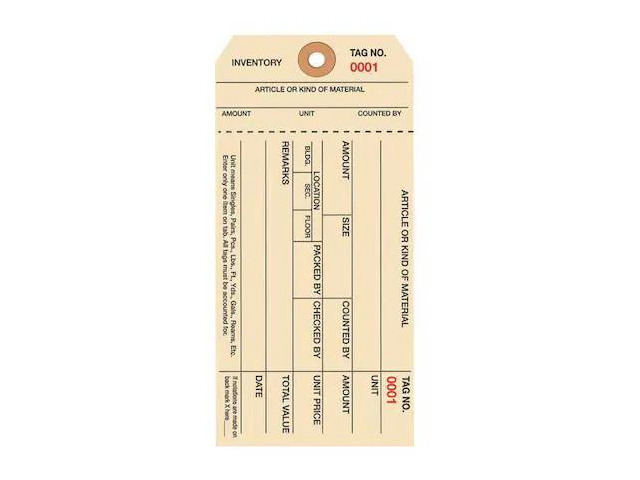 PARTNERS BRAND G18091 Inventory Tags,Stub,6 1/4x3 1/8',PK1000, 10 Point