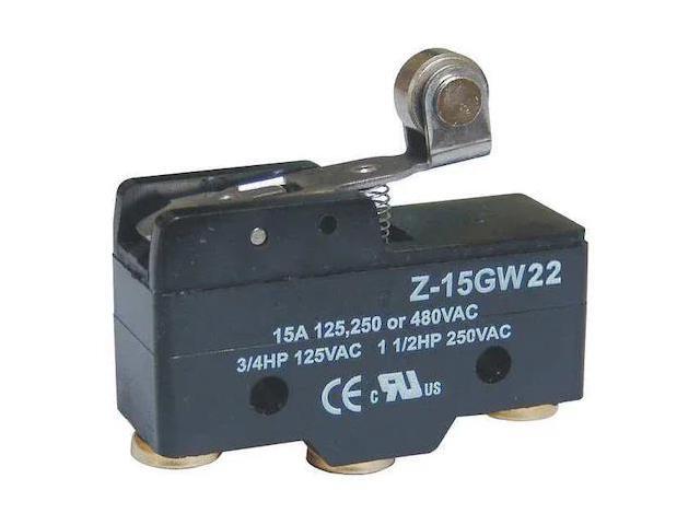 ZORO SELECT 5JEE4 Snap Action Switch, Hinge Roller, Lever Actuator, SPDT, 15 A