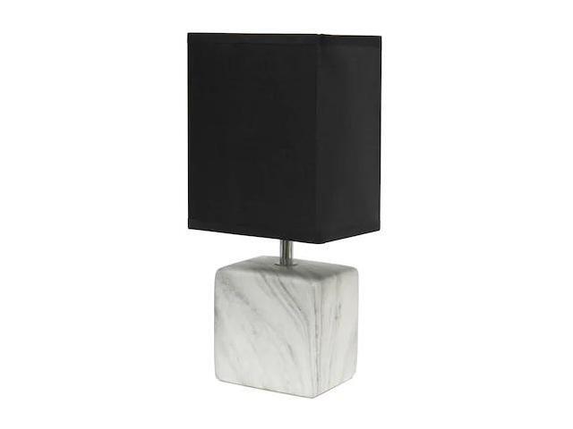 Simple Designs Petite Marbled Ceramic Table Lamp with Fabric Shade, White with Black Shade