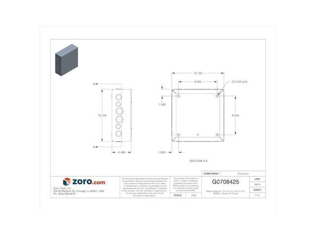 WIEGMANN SC121204G Captive Screws Electrical Enclosures, 12 in H, 4 in D, 12 in