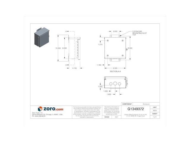 WIEGMANN RHC080804 Padlockable Hasp Electrical Enclosures, 8 in H, 4 in D, 8 in