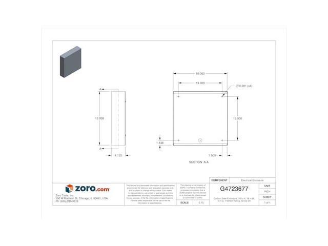 WIEGMANN SC161604NK Captive Screws Electrical Enclosures, 16 in H, 4 in D, 16