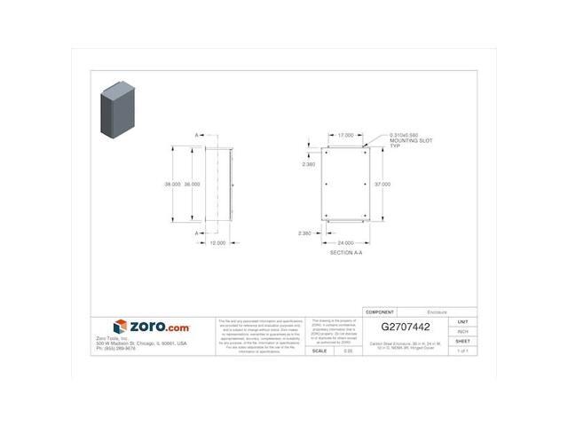 WIEGMANN RHC362412 Padlockable Hasp Electrical Enclosures, 36 in H, 12 in D, 24