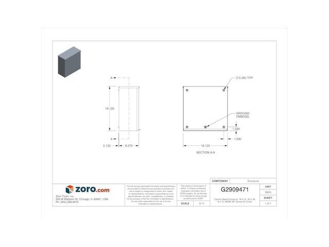 WIEGMANN RSC181808 Padlockable Hasp Electrical Enclosures, 18 in H, 8 in D, 18