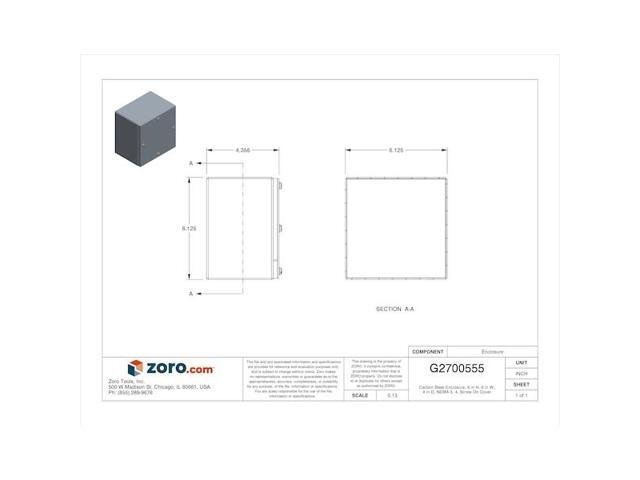 6'H x 6'W x 4'D Metallic Enclosure, Gray, Knockouts: No, Screws Closure Method