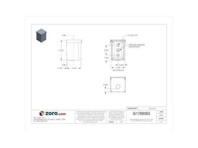 WIEGMANN RSC040604 Padlockable Hasp Electrical Enclosures, 6 in H, 4 in D, 4 in