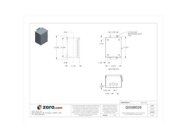 WIEGMANN RHC081006 Padlockable Hasp Electrical Enclosures, 10 in H, 6 in D, 8