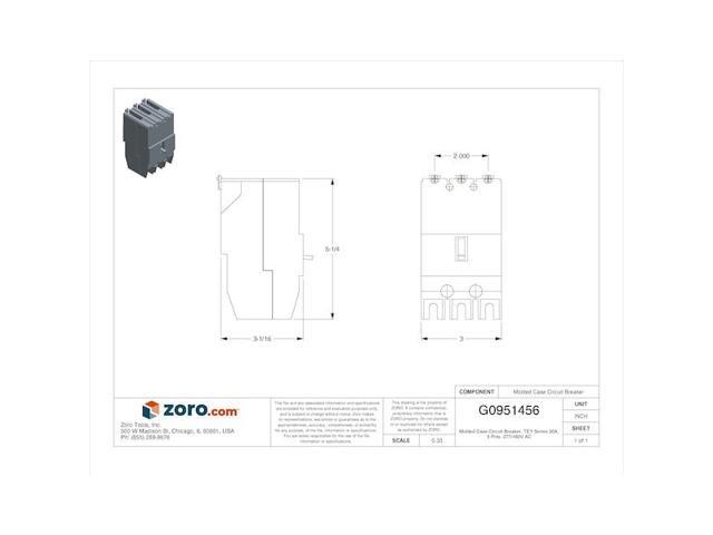 GE TEY330 Molded Case Circuit Breaker, TEY Series, 30A, 3 Pole, 277/480V AC,