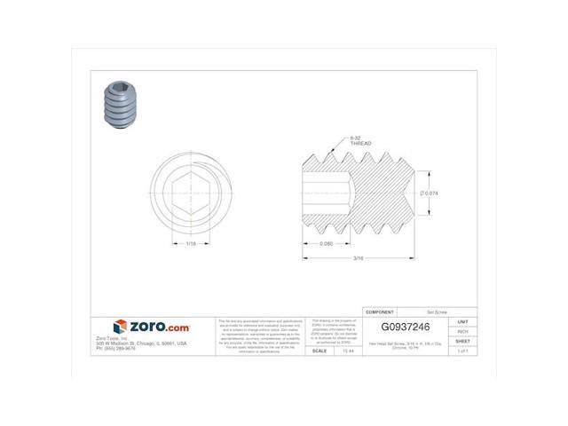 ACORN CONTROLS 0181-011-001 Set Screw, Chrome Plated Stainless Steel