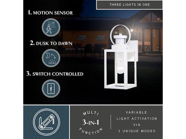 VAXCEL T0568 Medinah White Motion Sensor Dusk to Dawn Outdoor Wall Light Clear