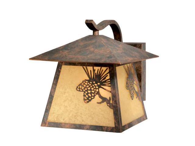 Whitebark 1 Light Bronze Rustic Pinecone Outdoor Wall Lantern Amber Glass