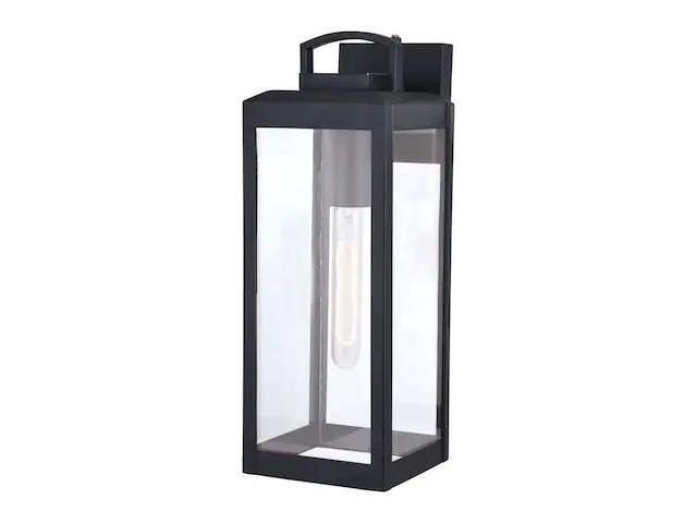VAXCEL T0567 Kinzie 1 Light Dusk to Dawn Black Outdoor Wall Lantern Clear Glass