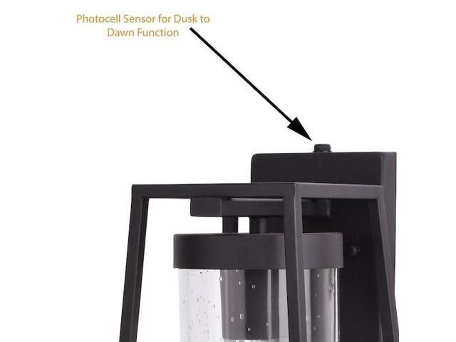 VAXCEL T0586 Nash 7.5-in Black Outdoor Modern Wall Lantern, Dusk to Dawn
