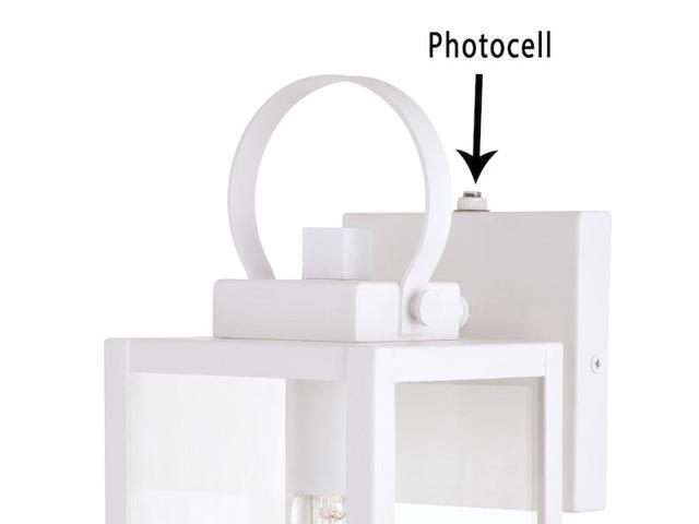 VAXCEL T0553 Medinah 1 Light Dusk to Dawn White Outdoor Wall Lantern Clear Glass