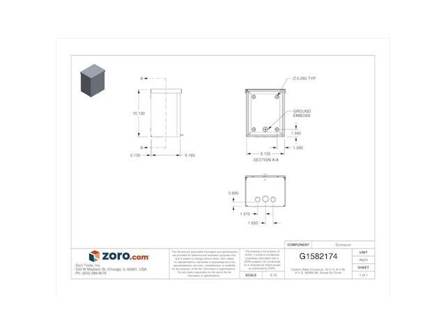 WIEGMANN RSC081006 Padlockable Hasp Electrical Enclosures, 10 in H, 6 in D, 8