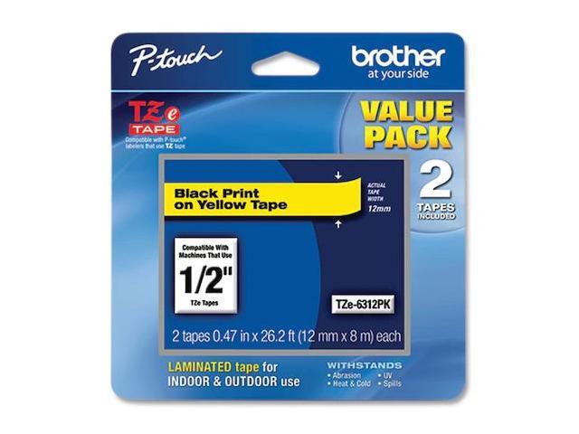 BROTHER INTERNATIONAL CORPORAT TZE-6312PK TZE6312PK LABEL TAPE - BLACK ON YELLOW 12 MM 2 / PACK