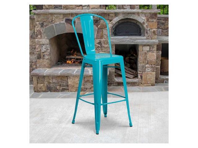 FLASH FURNITURE 4-ET-3534-30-CB-GG Teal Metal Outdoor Stool,30'