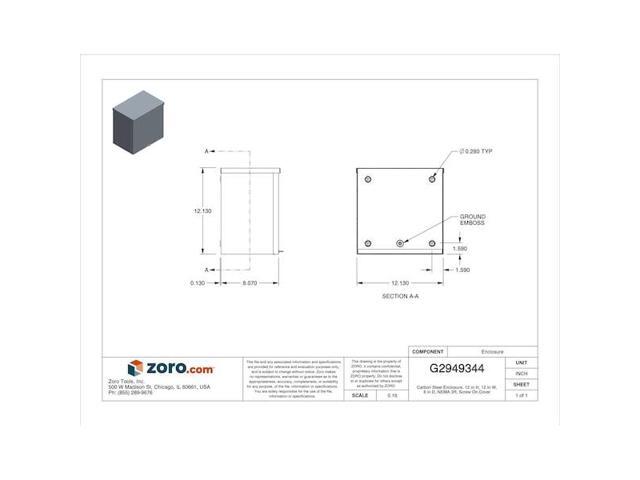 WIEGMANN RSC121208 Padlockable Hasp Electrical Enclosures, 12 in H, 8 in D, 12