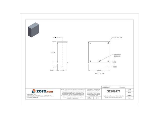 WIEGMANN RSC181808 Padlockable Hasp Electrical Enclosures, 18 in H, 8 in D, 18