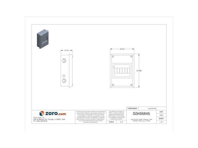SQUARE D HOM612L100F Load Center, 6 Spaces, 100A Amps, 120/240V AC