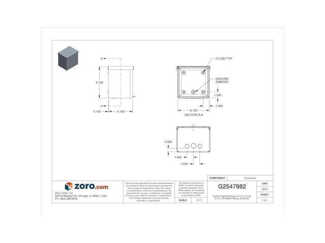 Wiegmann Enclosure Gray ANSI 61 Polyester Powder Includes Screws RSC080806