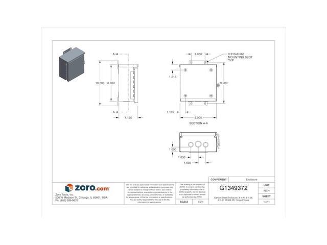 WIEGMANN RHC080804 Padlockable Hasp Electrical Enclosures, 8 in H, 4 in D, 8 in