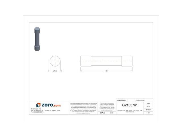 EATON BUSSMANN ABC-10-R Ceramic Fuse, 10A, 10kA at 125V AC, 10kA at 125V DC,