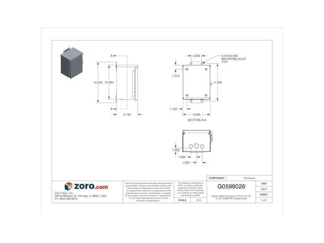 WIEGMANN RHC081006 Padlockable Hasp Electrical Enclosures, 10 in H, 6 in D, 8