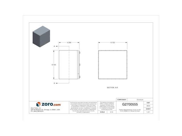 6'H x 6'W x 4'D Metallic Enclosure, Gray, Knockouts: No, Screws Closure Method