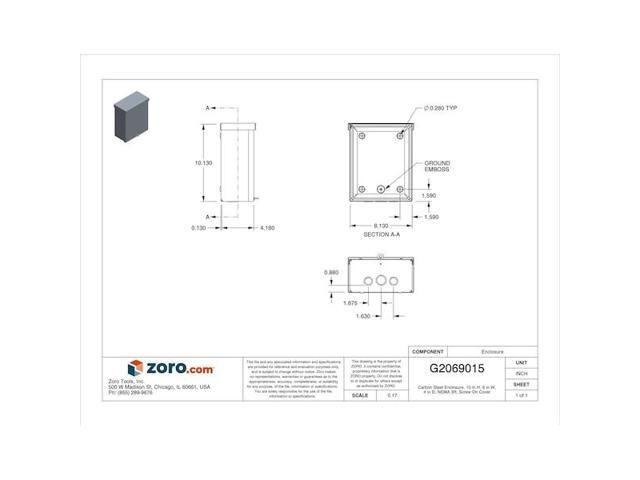 WIEGMANN RSC081004 Padlockable Hasp Electrical Enclosures, 10 in H, 4 in D, 8
