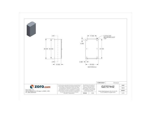 WIEGMANN RHC362412 Padlockable Hasp Electrical Enclosures, 36 in H, 12 in D, 24