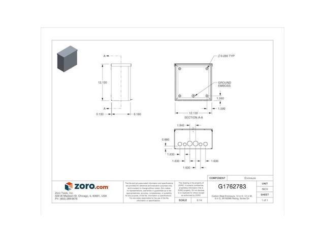 WIEGMANN RSC121206 Padlockable Hasp Electrical Enclosures, 12 in H, 6 in D, 12