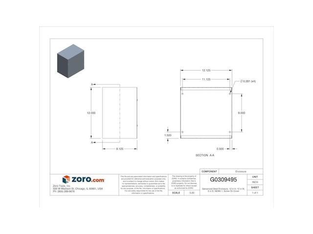 WIEGMANN SC121208GNK Captive Screws Electrical Enclosures, 12 in H, 8 in D, 12