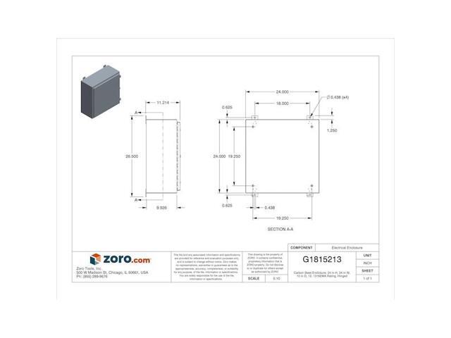 WIEGMANN N12242410 Padlockable Hasp Electrical Enclosures, 24 in H, 10 in D, 24