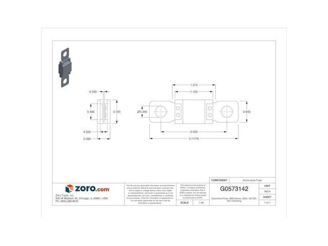 EATON BUSSMANN AMG-200 Automotive Fuse, AMG Series, 200A, 32V DC, Non-Indicating