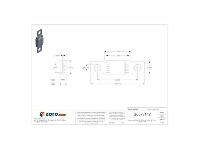 EATON BUSSMANN AMG-200 Automotive Fuse, AMG Series, 200A, 32V DC, Non-Indicating