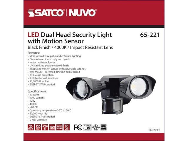 NUVO LIGHTING 65/221 LED Security-Light - Dual Head - Black Finish - 4000K -