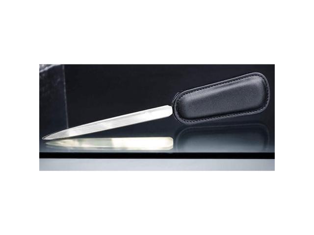 DACASSO AG-1019 Classic Black Leather Letter Opener with Silver Blade