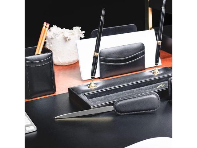 DACASSO AG-1019 Classic Black Leather Letter Opener with Silver Blade