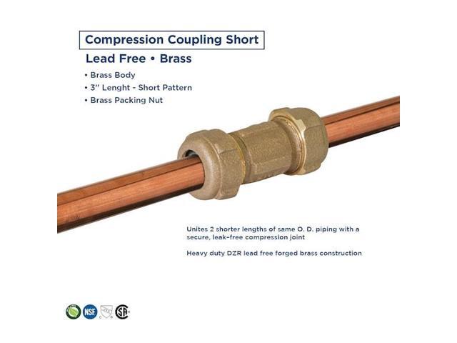 EVERFLOW BRCS0034-NL Coupling Fitting with Packing Nut, Brass, 3' Length