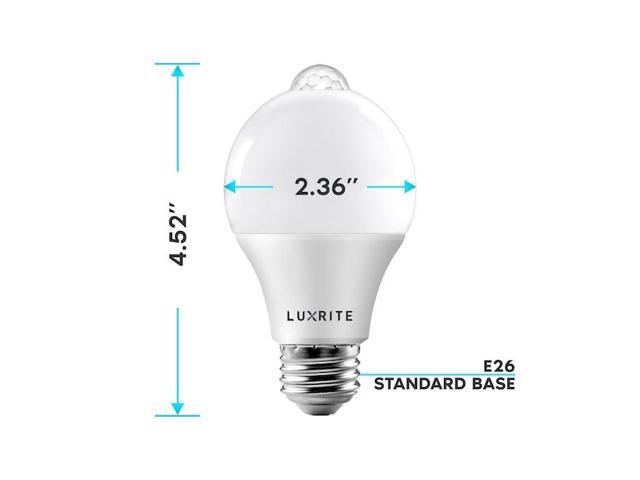 LUXRITE LR21483-2PK A19 LED Light Bulbs Dusk to Dawn Motion Sensor 9W=60W 800LM