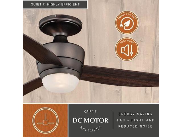 VAXCEL F0063 Adrian 44 In. Quiet Bronze Flush Ceiling Fan with LED Light Kit