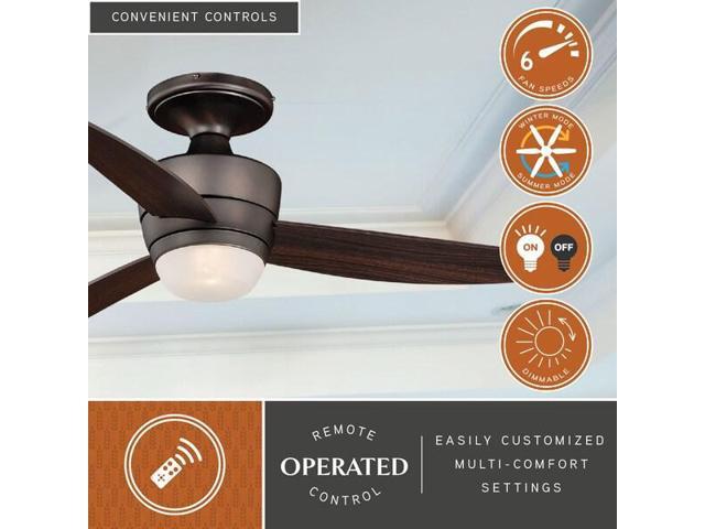 VAXCEL F0063 Adrian 44 In. Quiet Bronze Flush Ceiling Fan with LED Light Kit